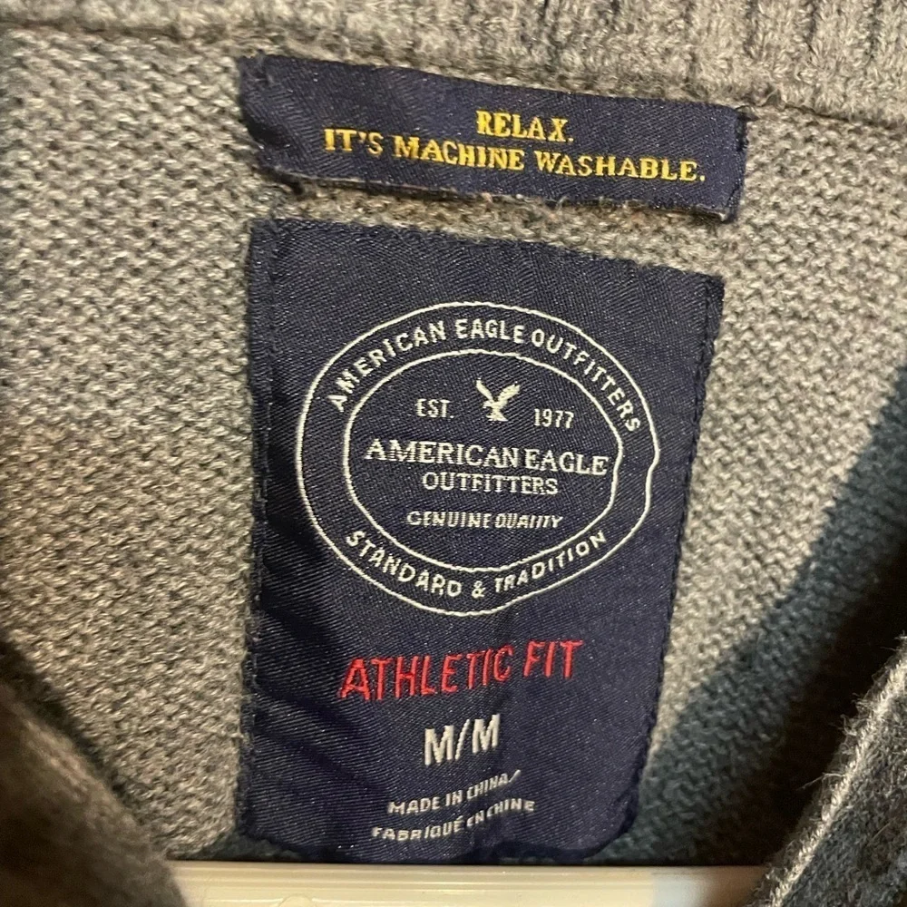 American Eagle Outfitters Gray and Orange Zip Up Sweater